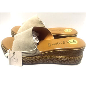 Simona Rossi Beige Suede Sandals Slides Slip On Wedges Size 9.5 Made in Italy